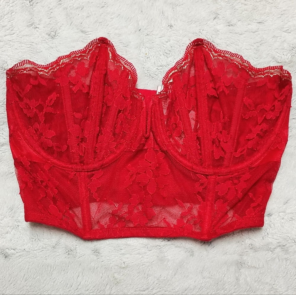 NWT Victoria's Secret Dream Angels Scalloped Lace Bustier Red Women's 32DD NEW! - Picture 4 of 8